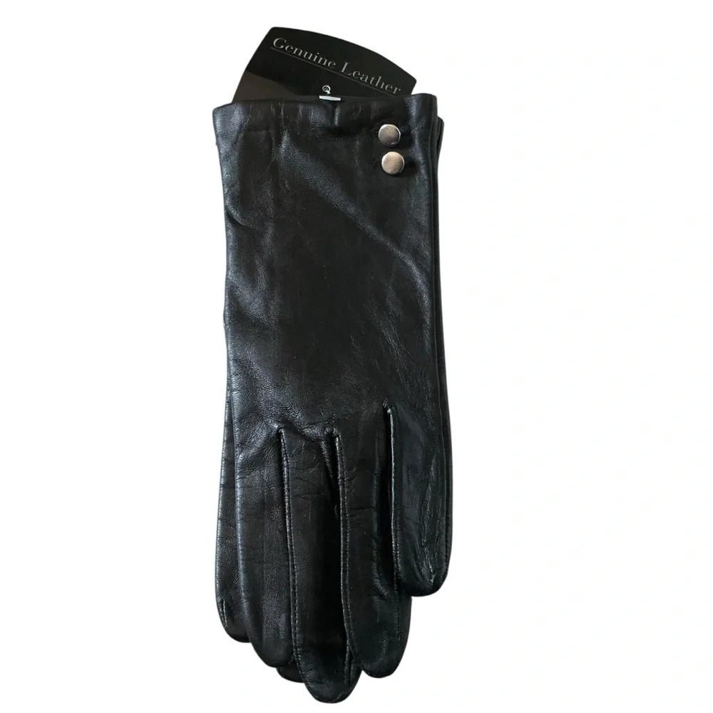 Vintage Kmart women’s genuine leather black gloves two button,lined size XL
